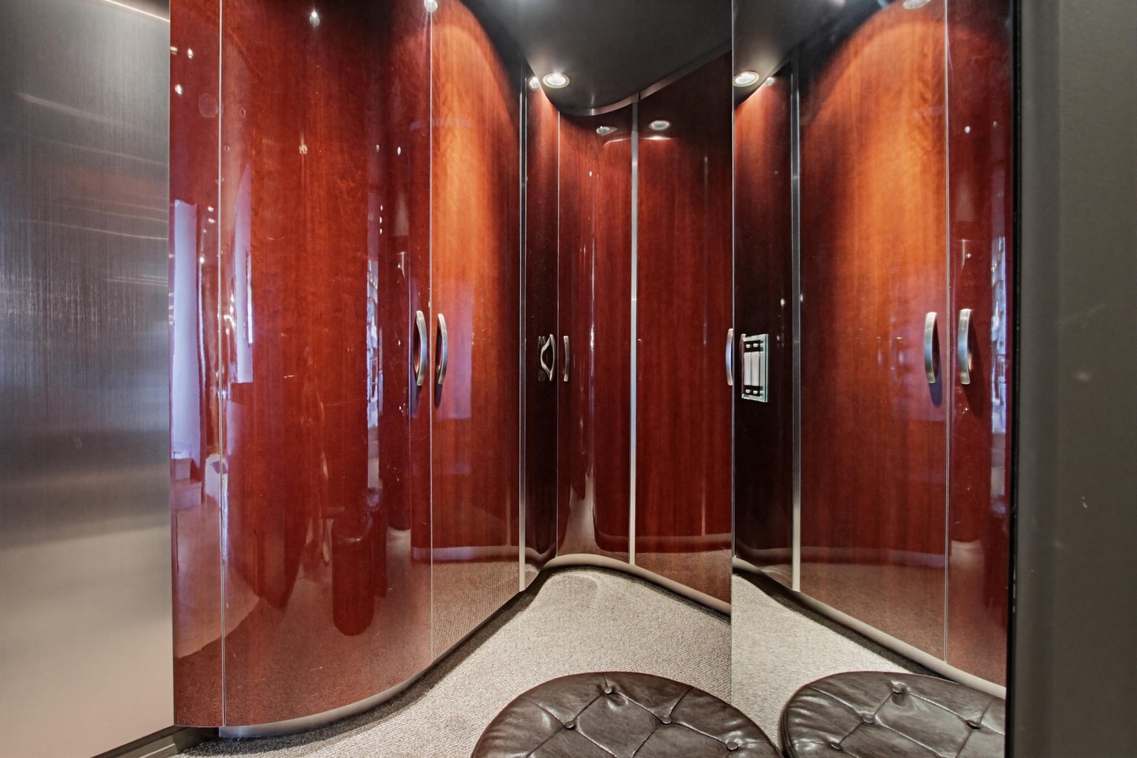 Rich wood-paneled closet