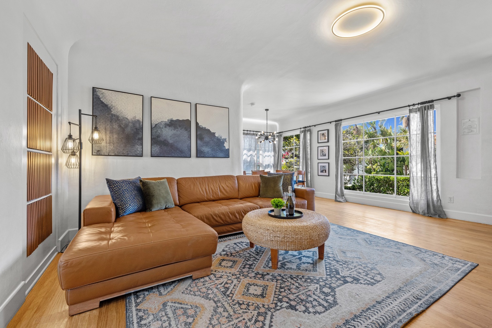 Large sectional and hardwood floors