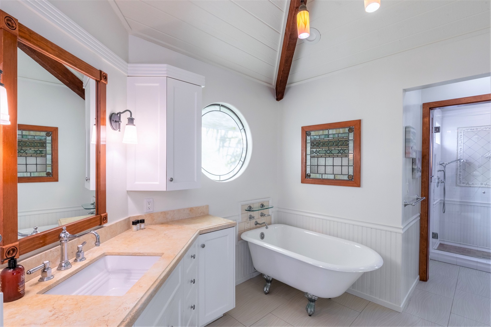 Master bathroom with tub and shower