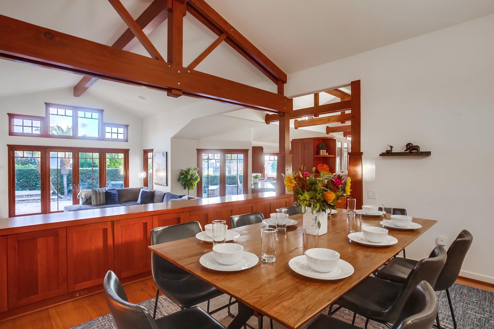 Dining room with open beams