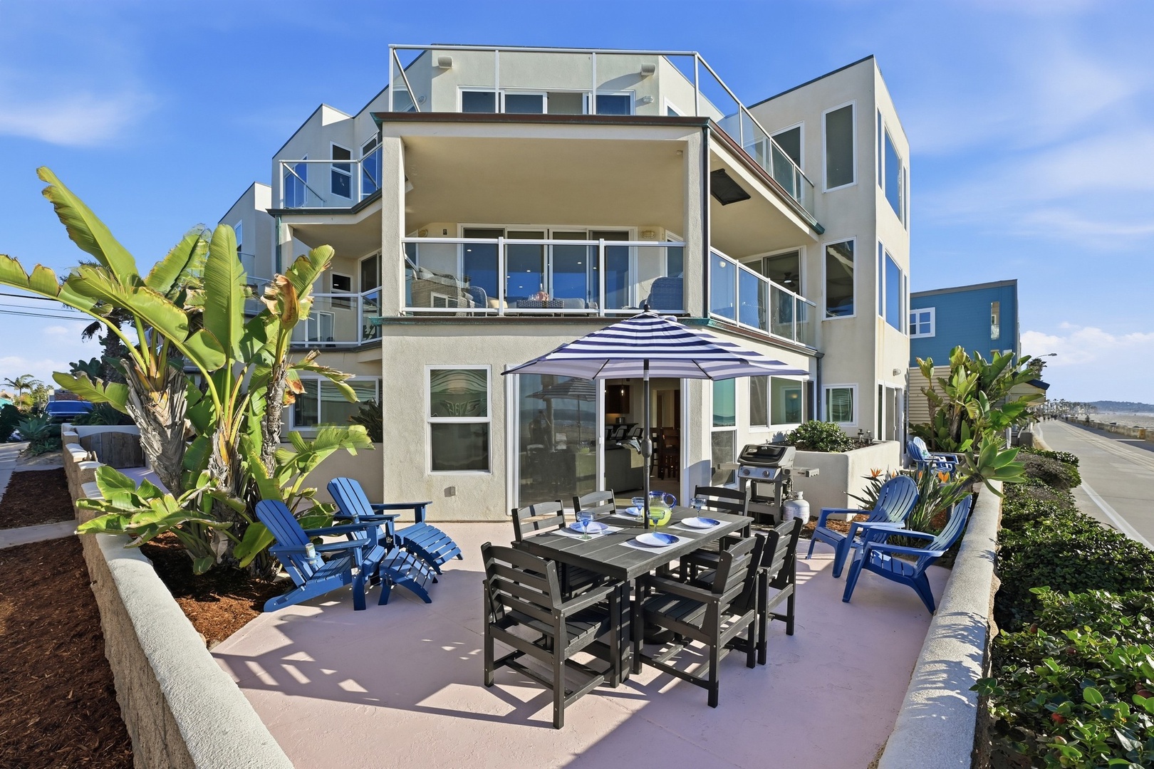 Beach-level patio for oceanfront BBQs