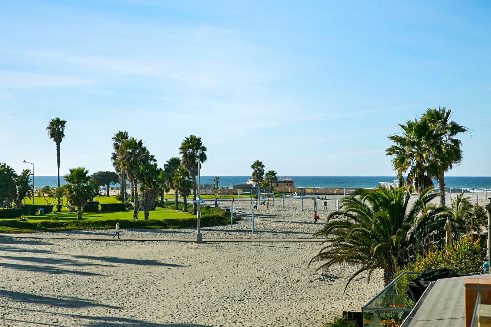 View towards sand volleyball courts