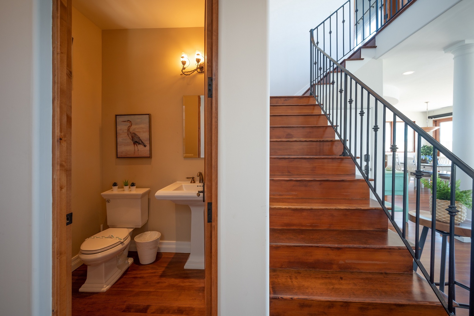 Hall bathroom adjacent to staircase
