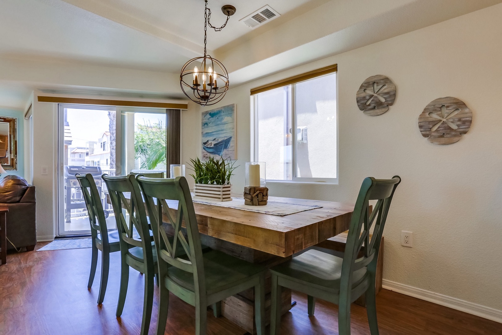 Dining table looking towards balcony