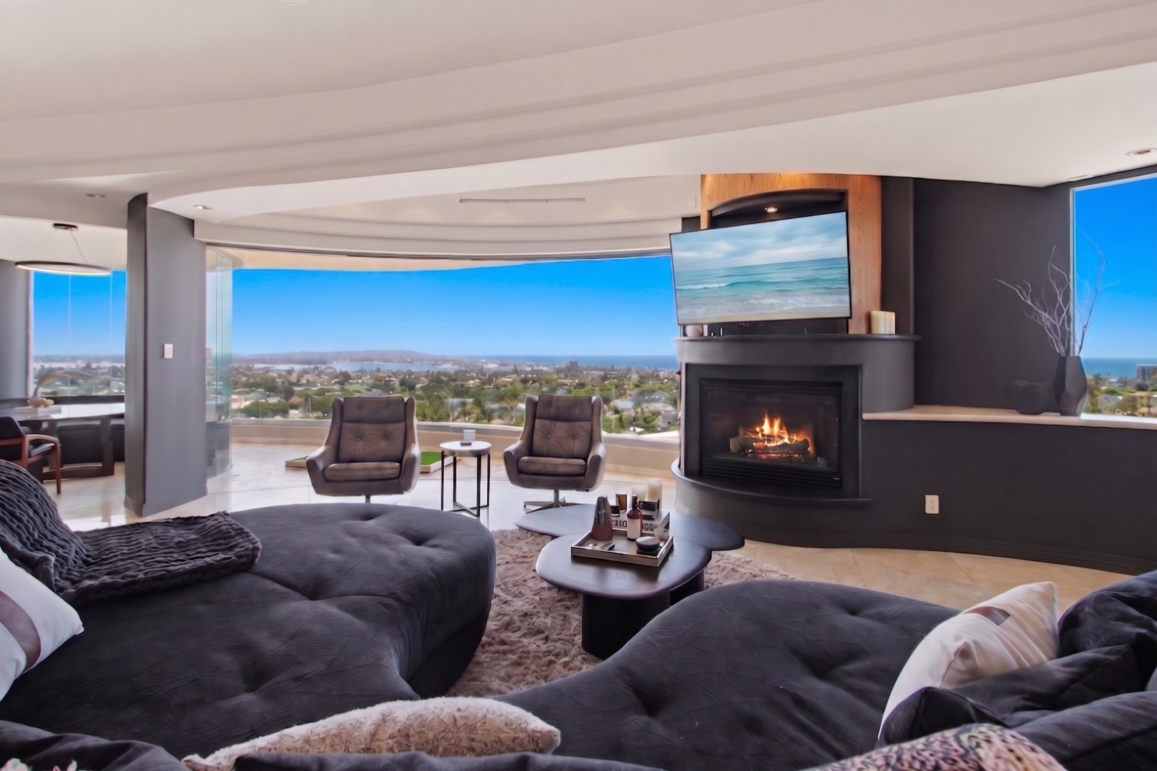 Main-level living room with stunning views