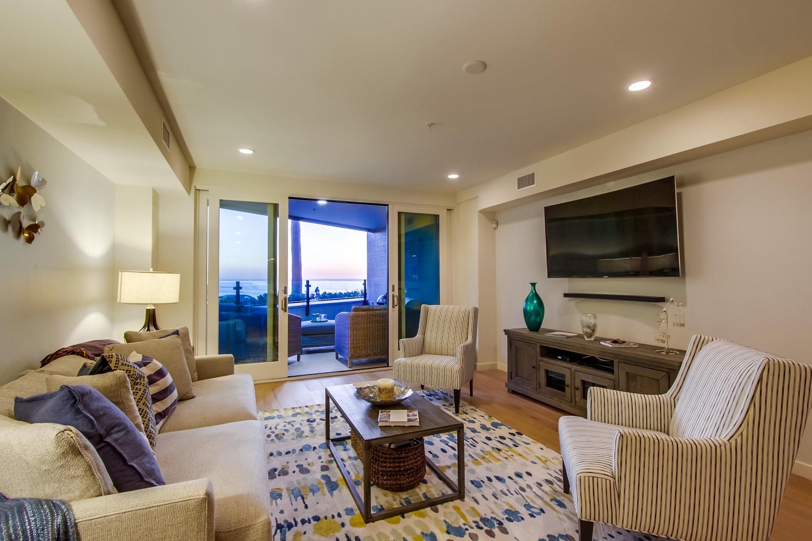 Living room with water views