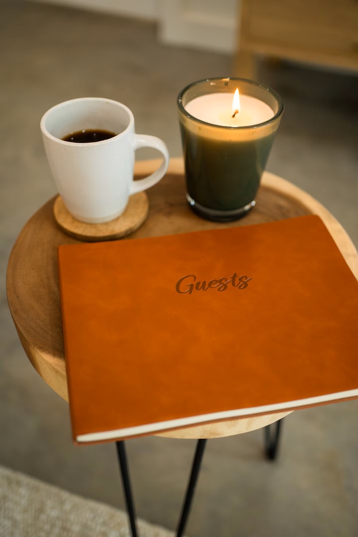 A thoughtful welcome awaits you with fresh coffee and candlelit warmth, inviting you to settle in and unwind in your home away from home.