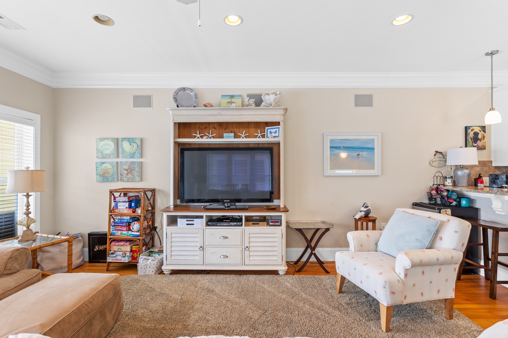 The living area with a Smart TV