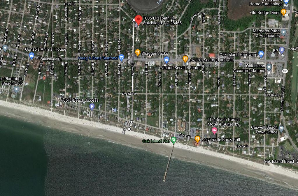 3102 Beach Therapy Oak Island aerial and beach access distance