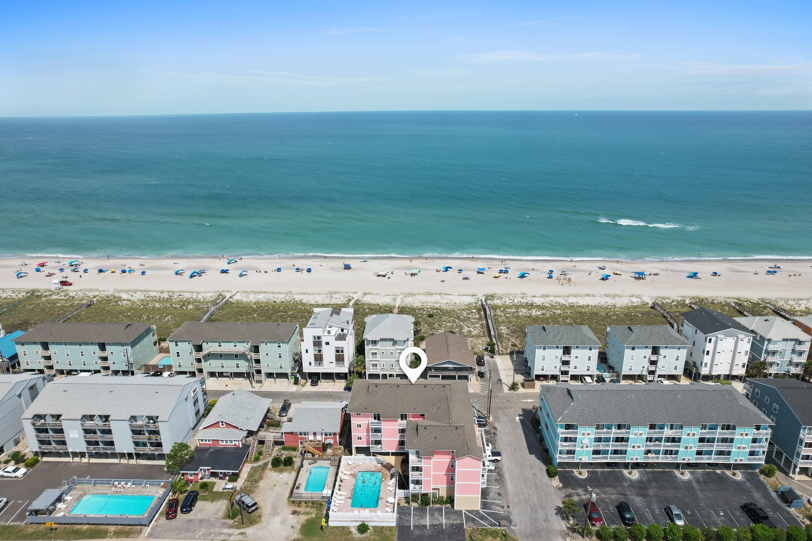 Aerial view of SeaEsta - Sands II J3 and it's proximity to the beach