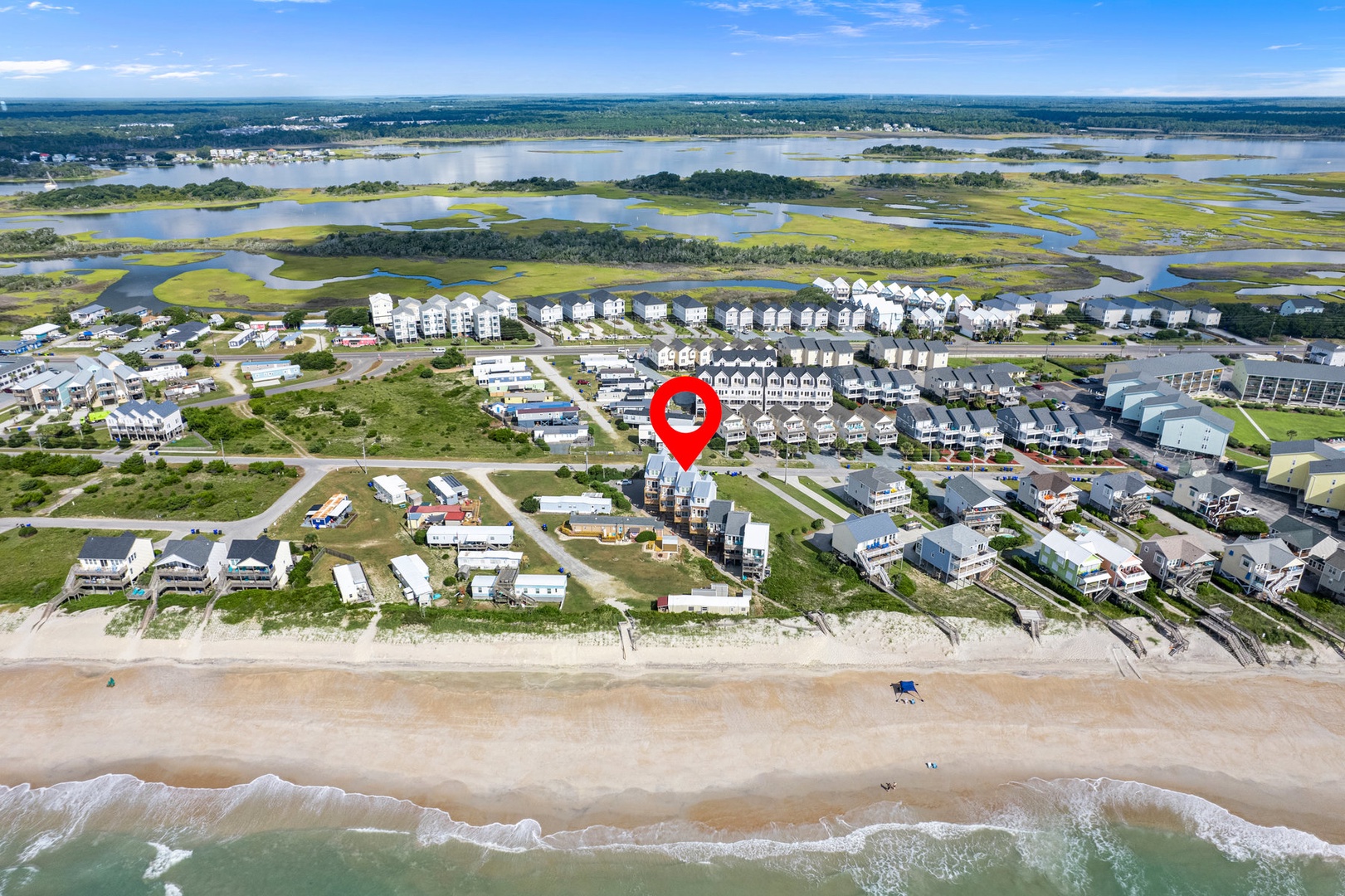 Aerial view of The Dunes D - just steps from the beach!