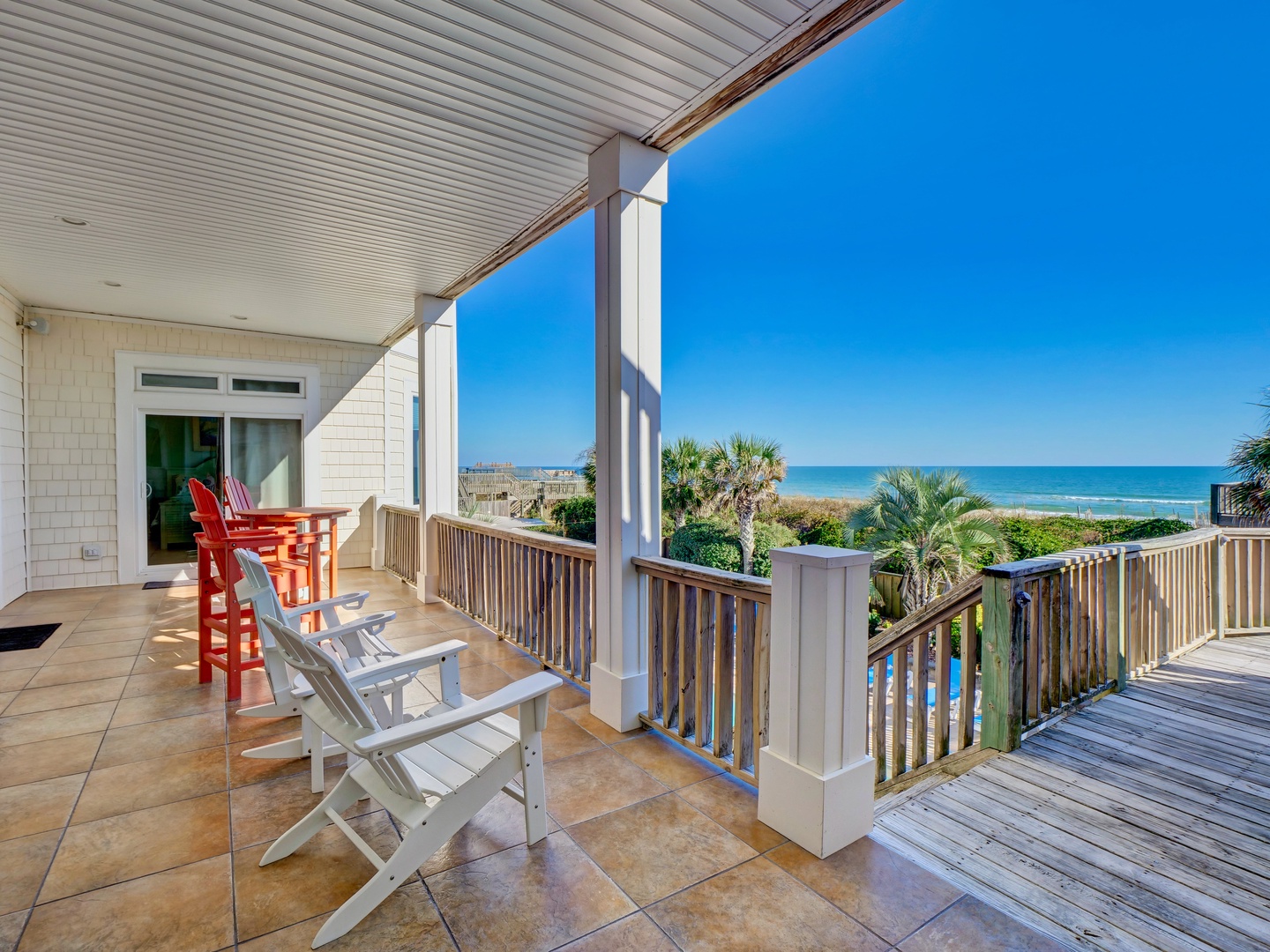 The first level covered oceanfront porch