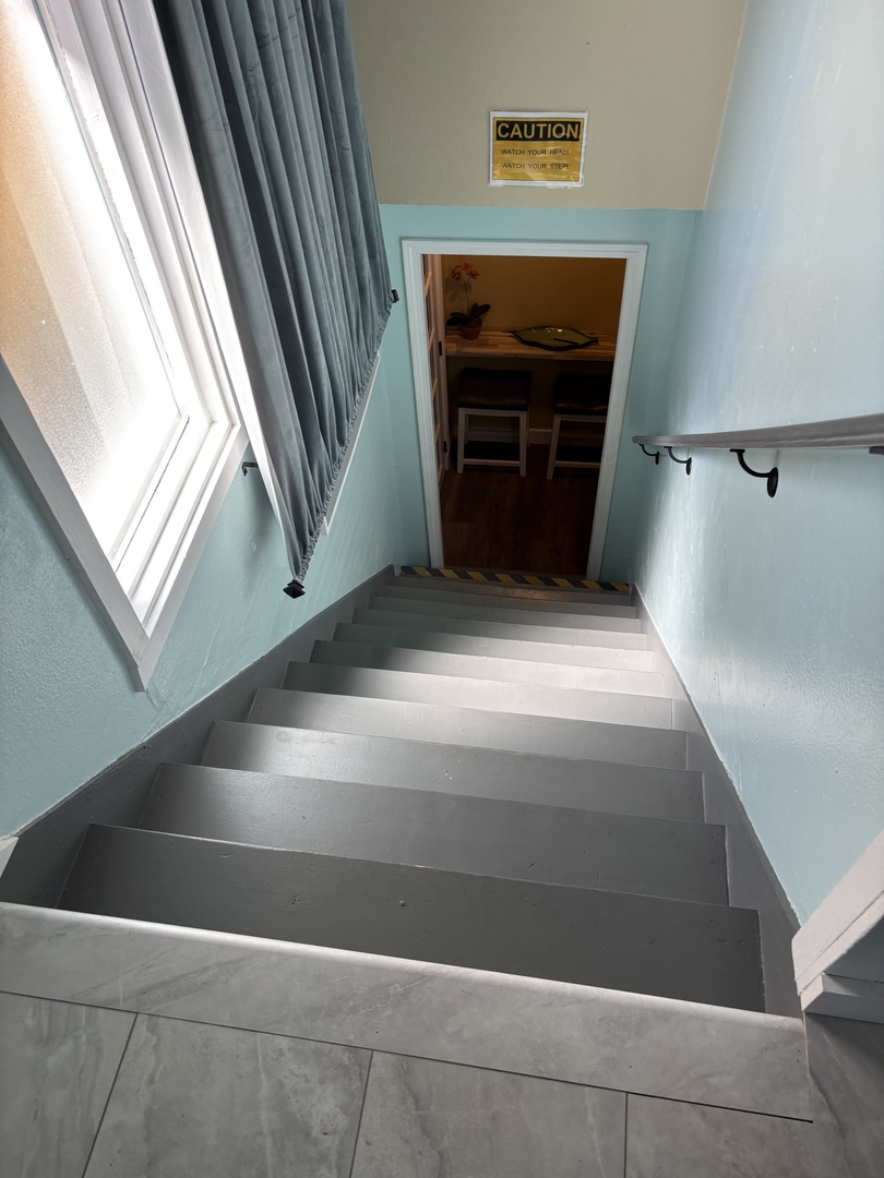 Stairs to second floor, narrow steps, baby gate provided to keep pets and small children safe.