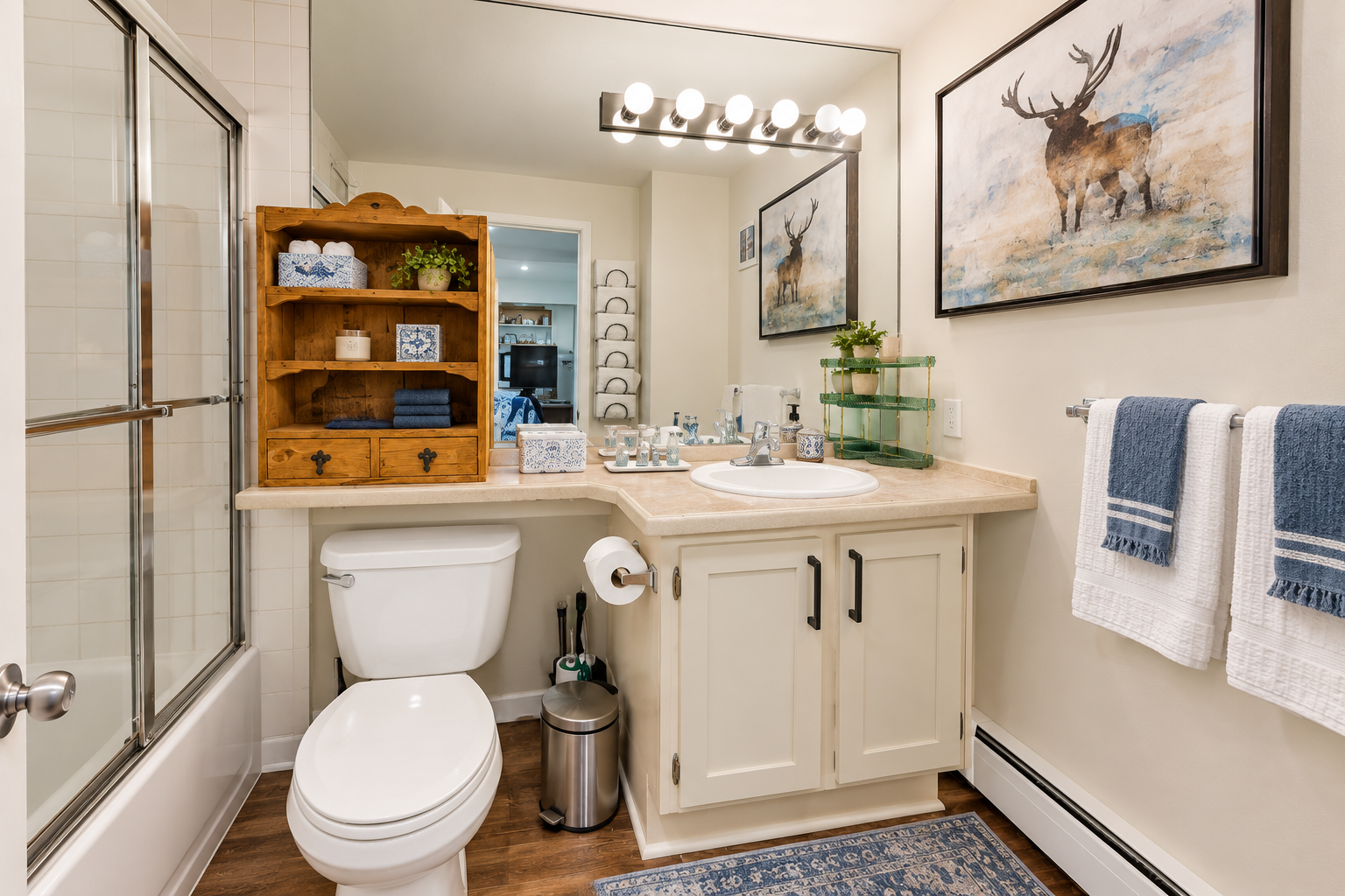 Step into your own private sanctuary with warm wood accents, soft towels, and thoughtful touches that make freshening up feel like part of the getaway.