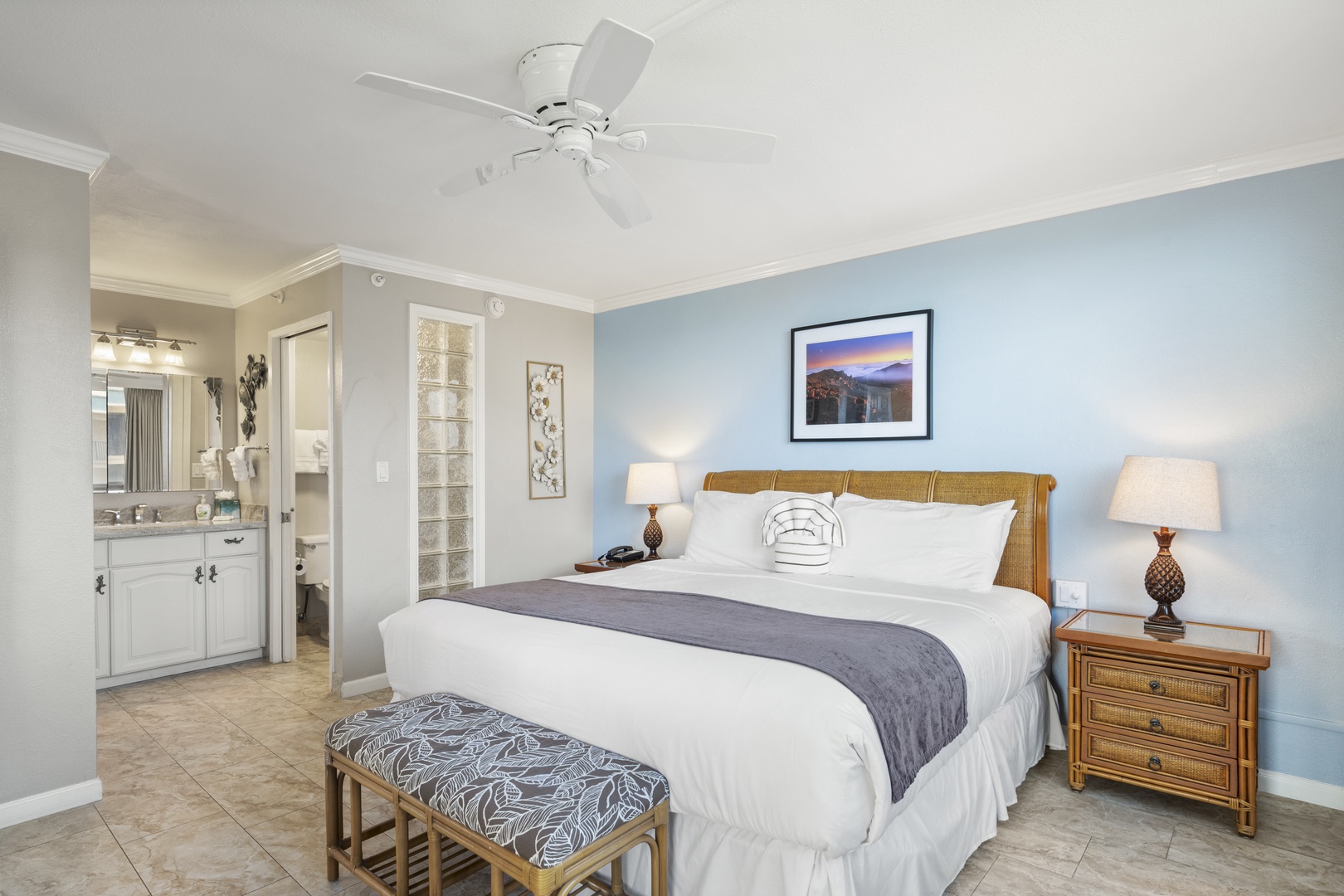 Drift off in your coastal-inspired bedroom, where plush linens and soft lighting welcome you after a day of exploration.