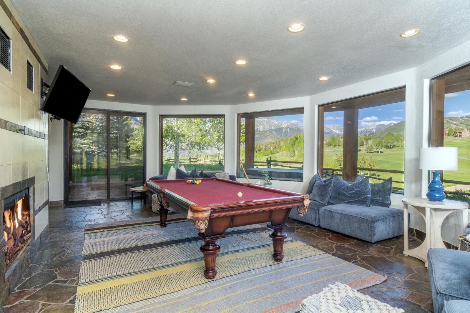 Pool Table  in Lower level living space - Panoramic views and hot tub on patio