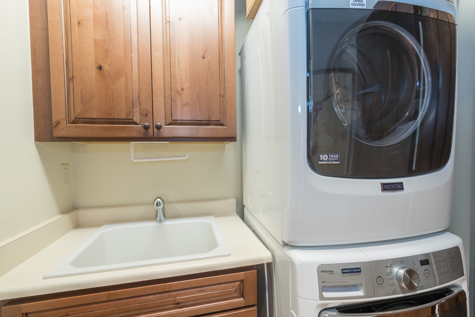 Fully size stacked, washer and dryer