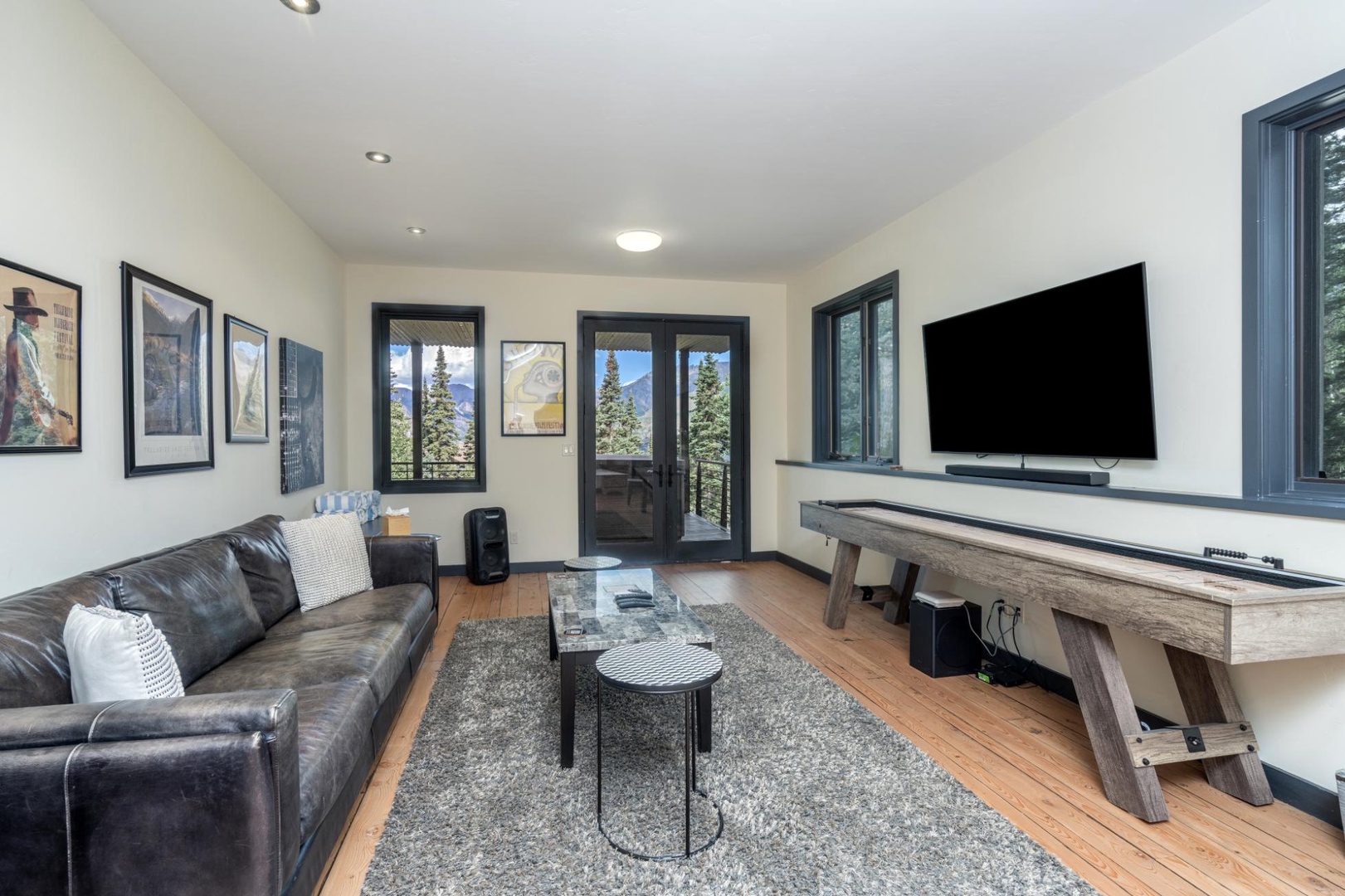 Lower level game room with shuffleboard and video game