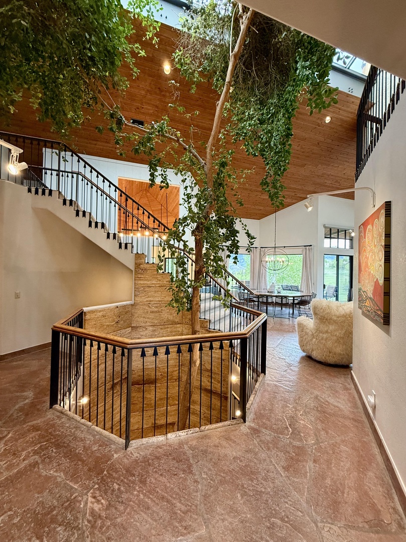 Entry with beautiful live tree