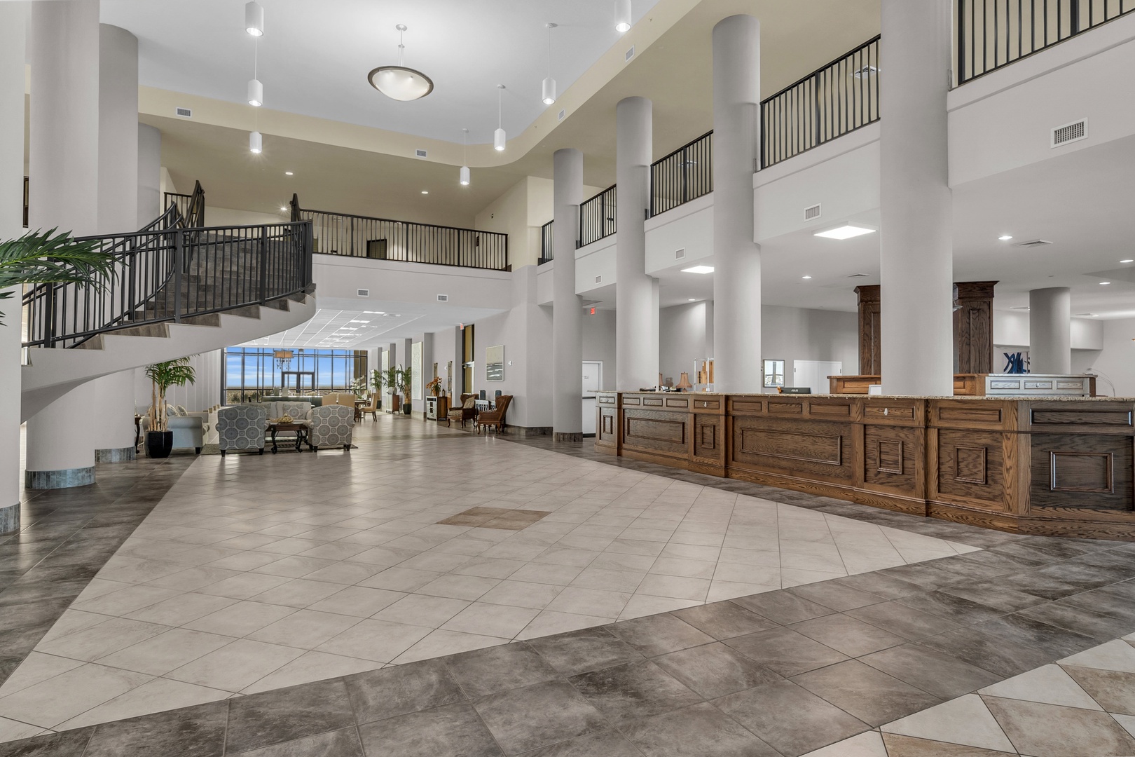Front desk lobby for parking and amenity passes