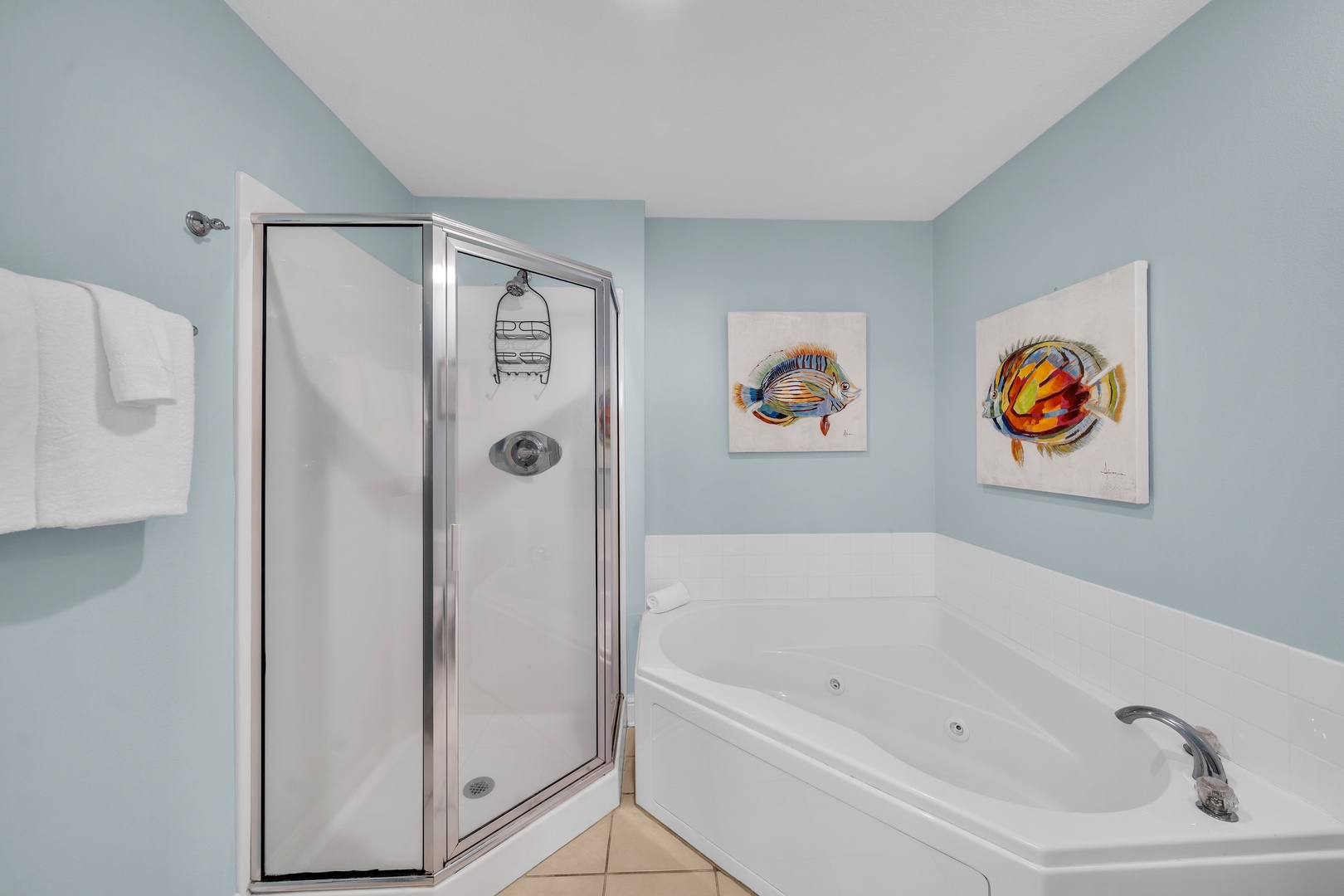 Primary bathroom with jetted tub and walk in shower