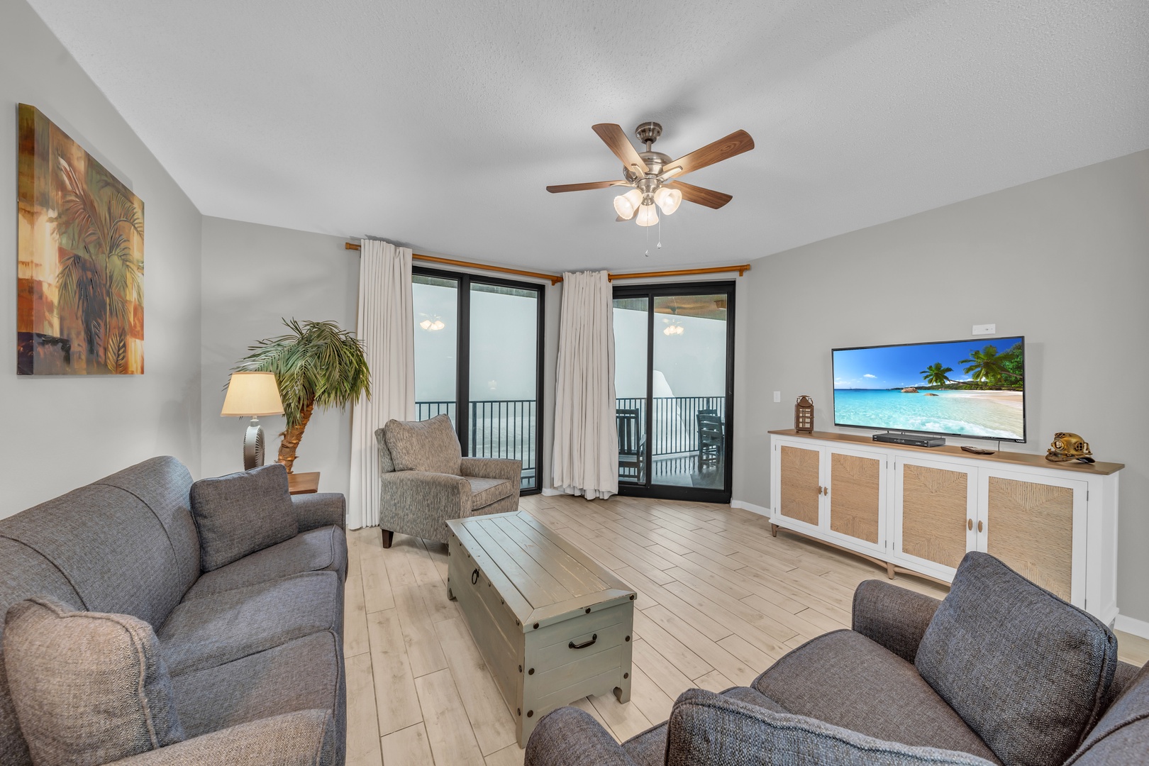 The spacious Living Room welcomes you after a day of seaside adventures.