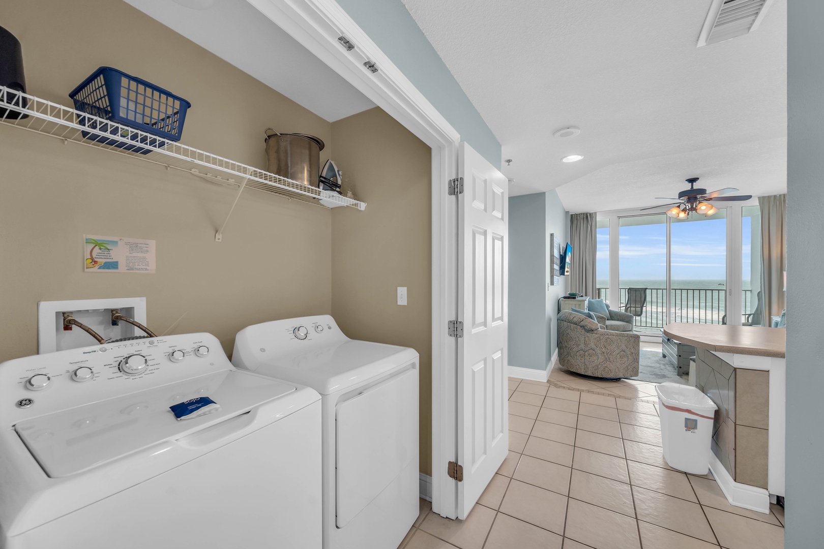 For added convenience, find a full-size washer and dryer within the unit, ensuring a stress-free stay.
