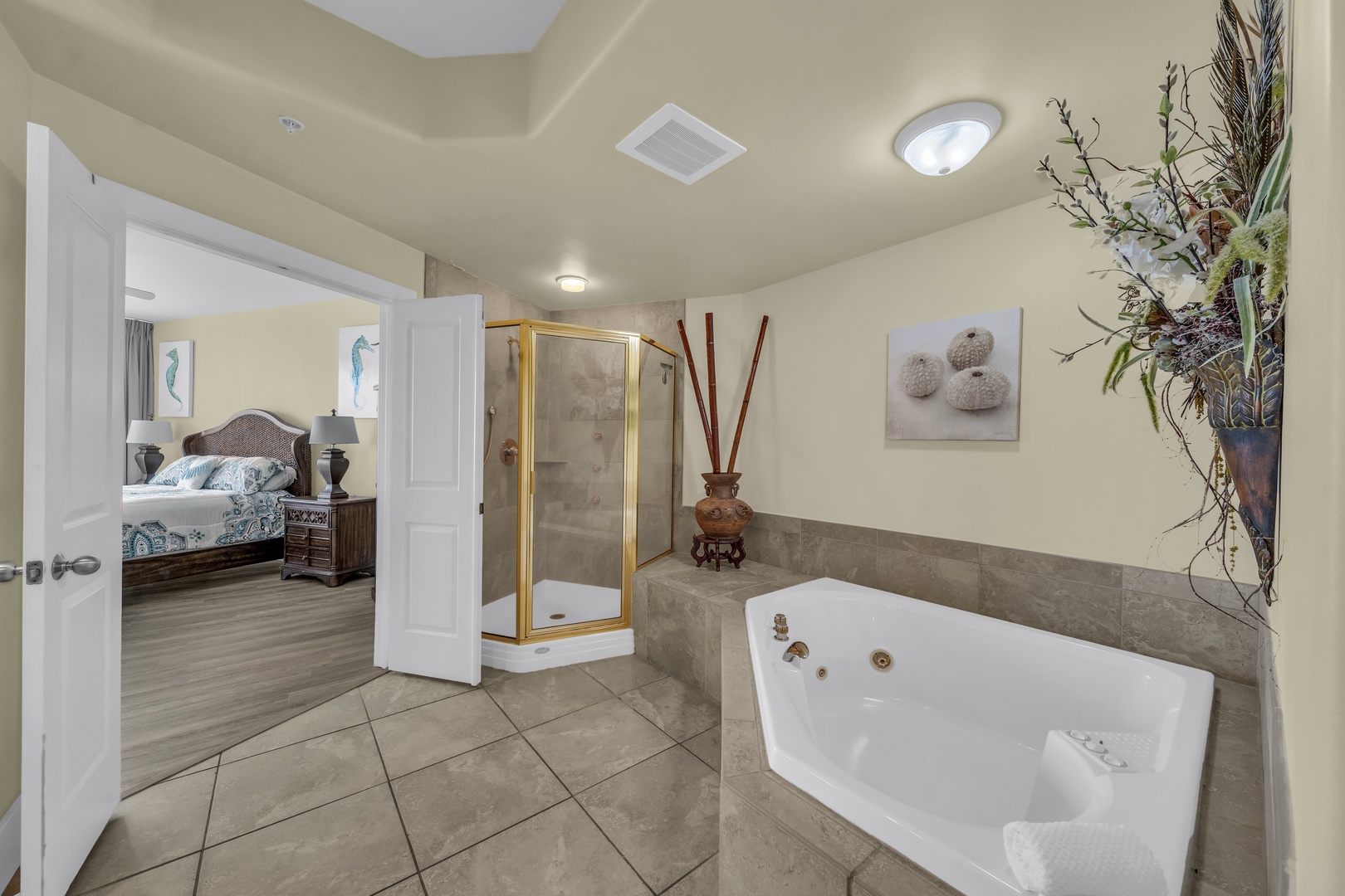 Master Bath with glass enclosed shower and jacuzzi bub