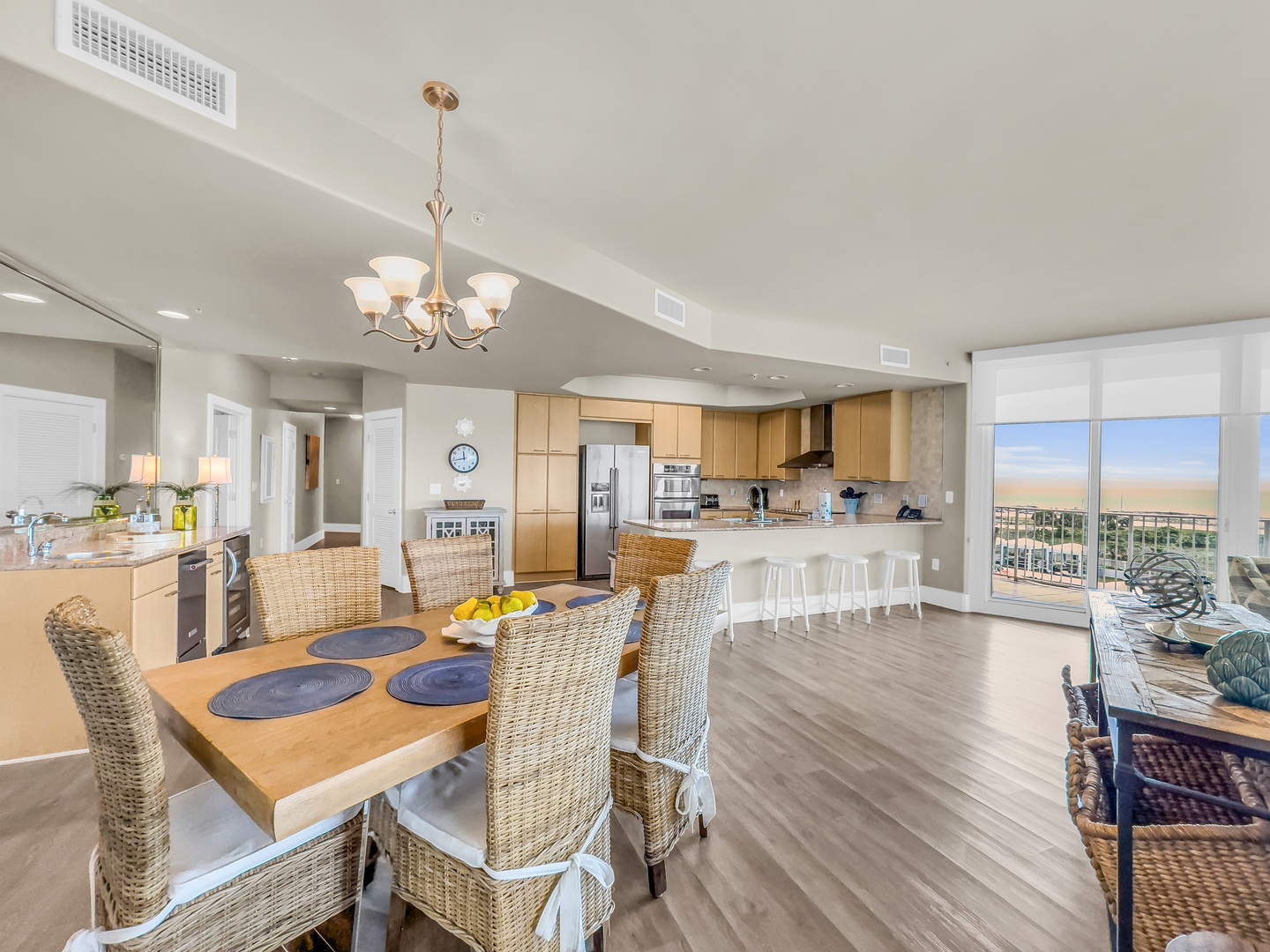 Living room seamlessly flows into dining area