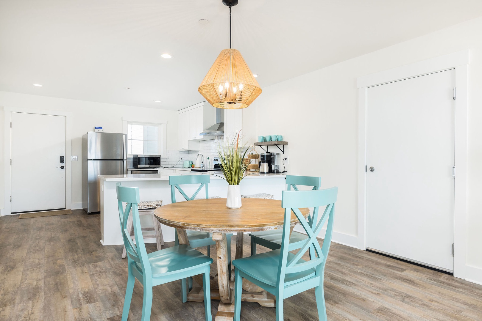 turquoise dining area