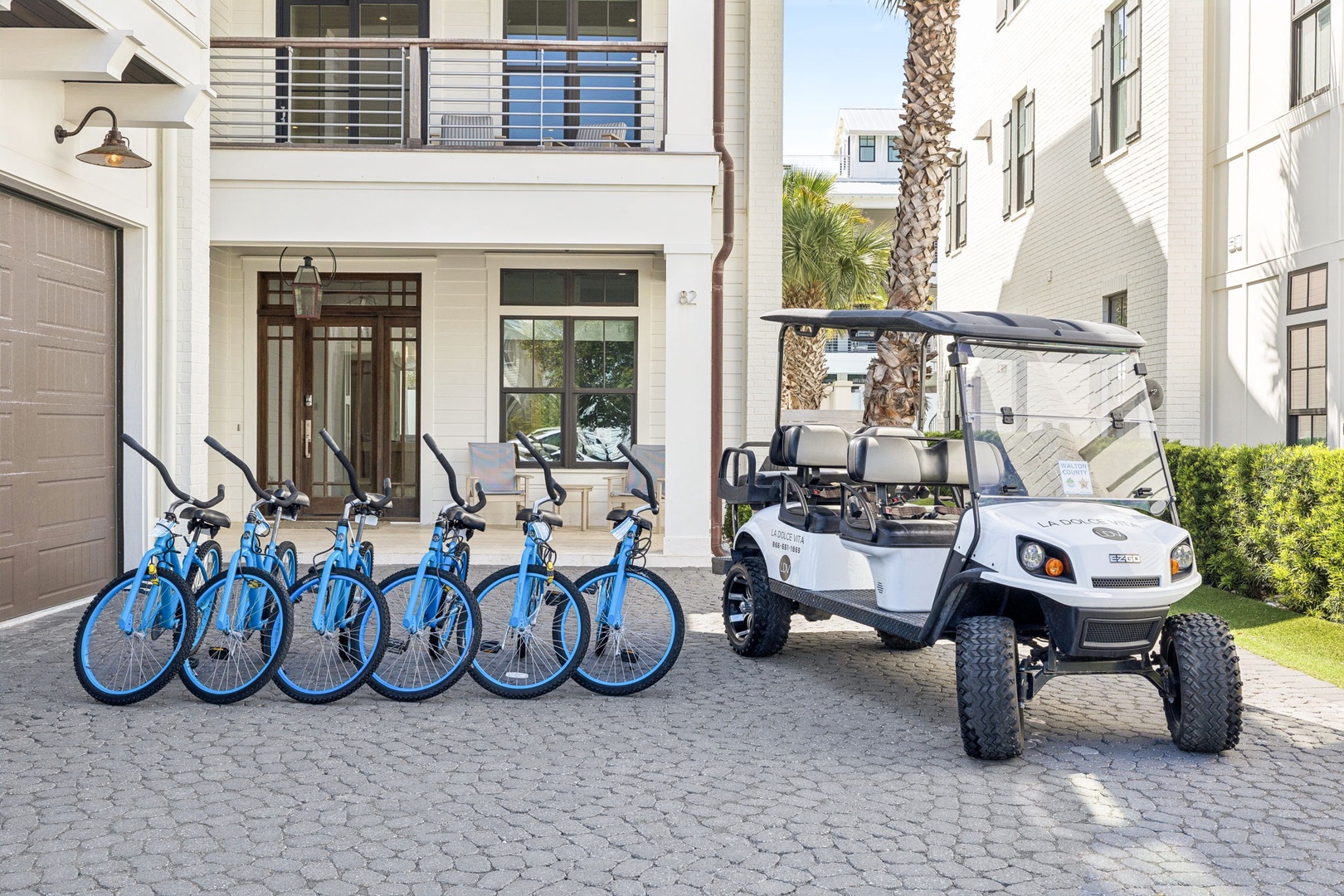 Rental bikes and golf cart provided for easy exploration around the property and nearby attractions.