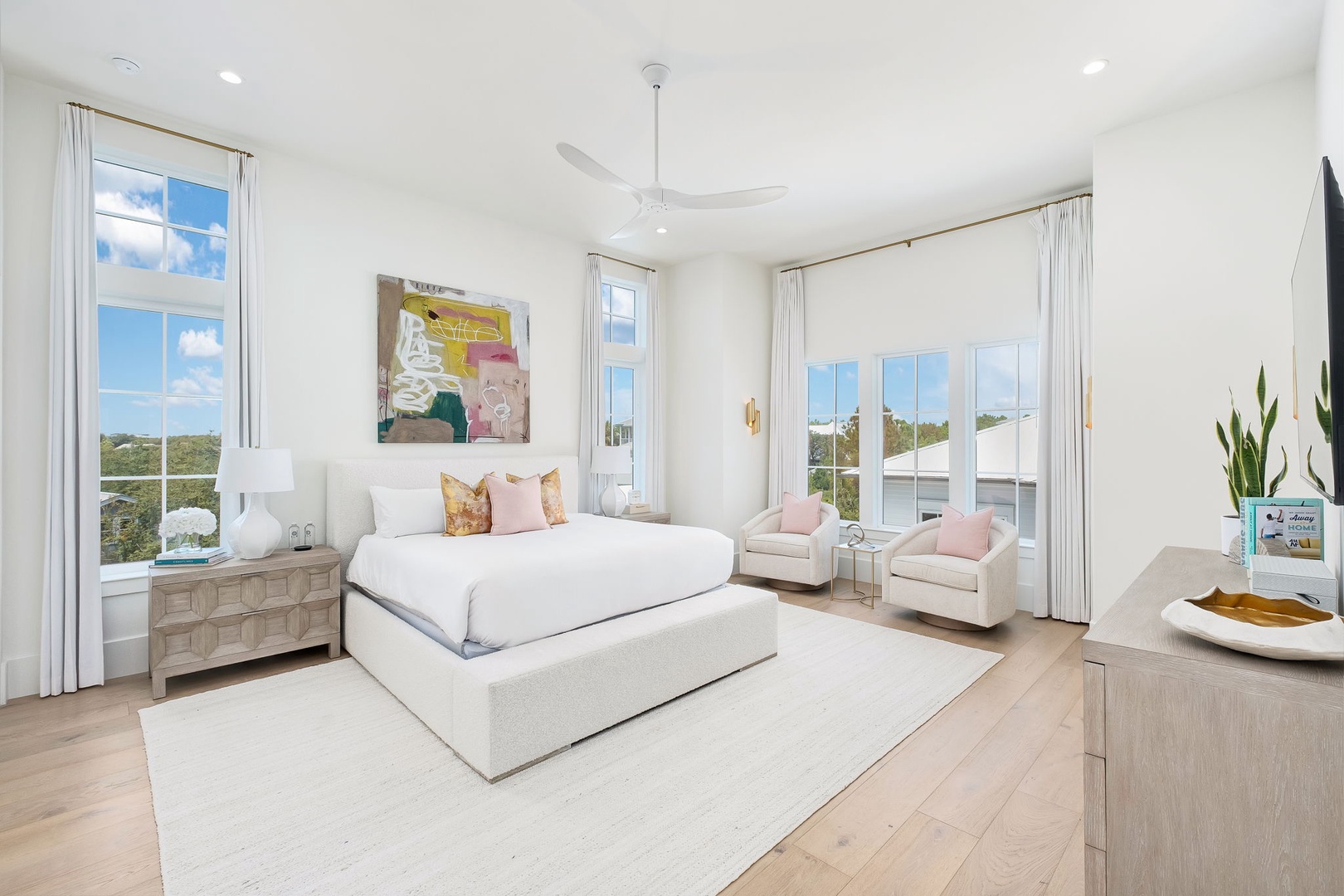 Sink into your plush bed and wake to sunlight streaming through tall windows. Soft furnishings and gentle breezes create a serene sanctuary where relaxation comes naturally.