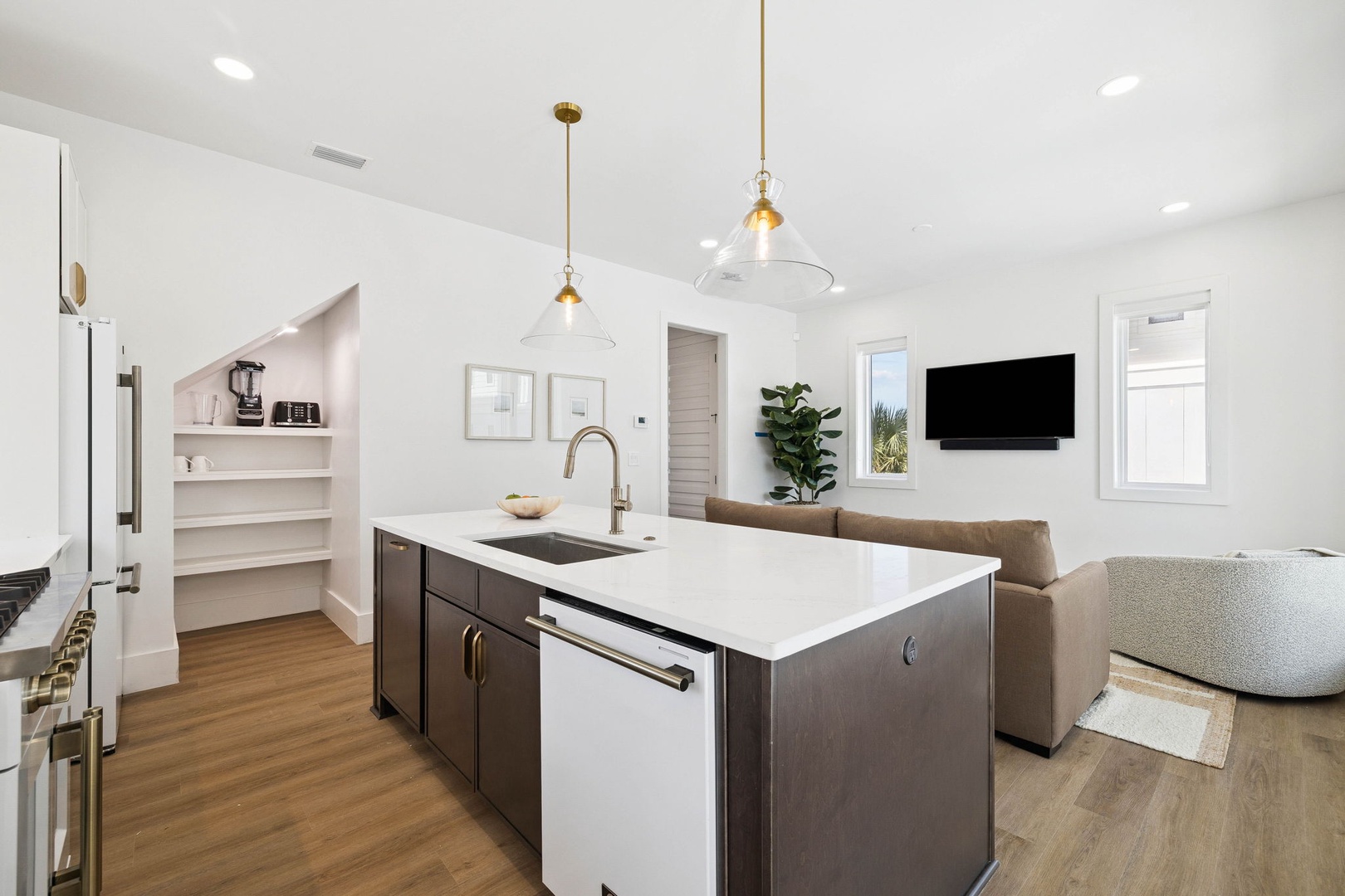 Light, airy, and beautifully designed for modern comfort. Your open kitchen and living area blend seamlessly, with elegant fixtures and plenty of space to unwind after a day of exploring.