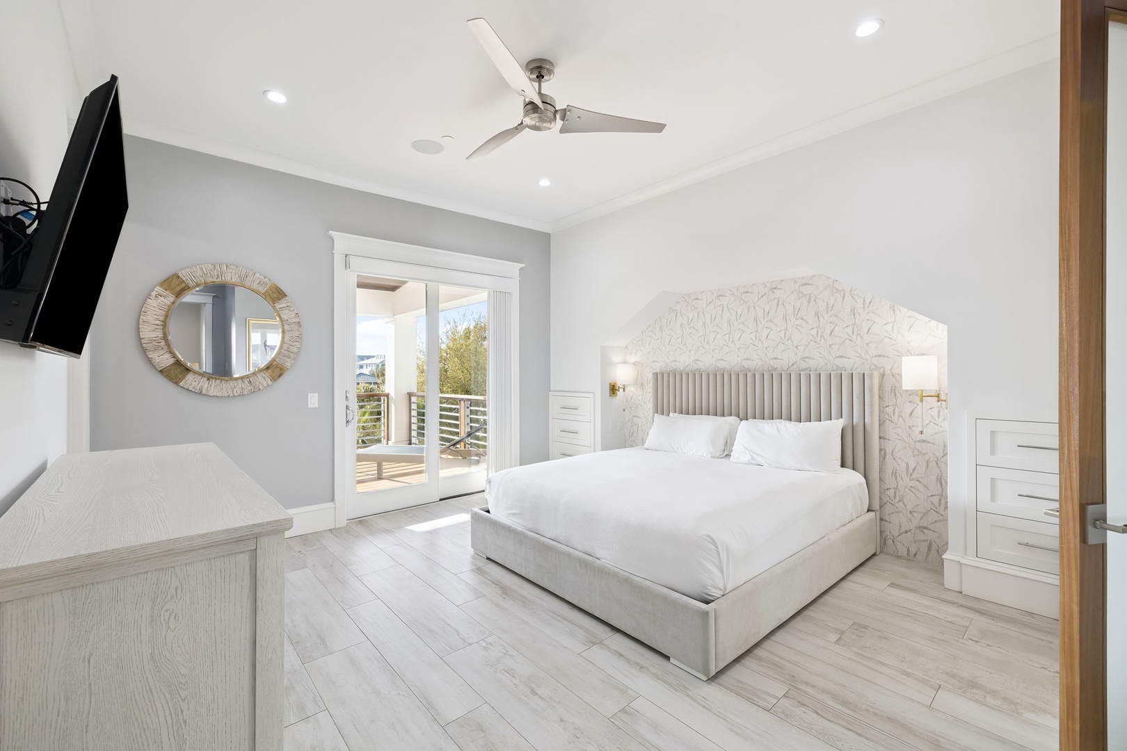 Drift off to sleep in your elegant sanctuary with crisp linens, modern amenities, and serene touches that make this your peaceful retreat.