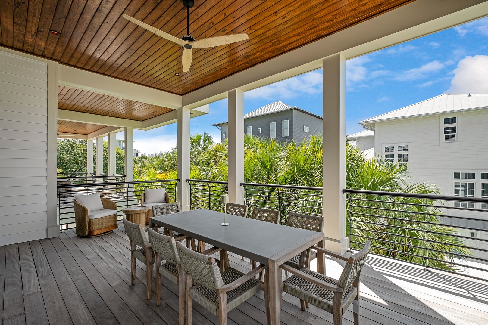 Your private covered terrace offers dining for eight with tropical views and ceiling fan comfort.