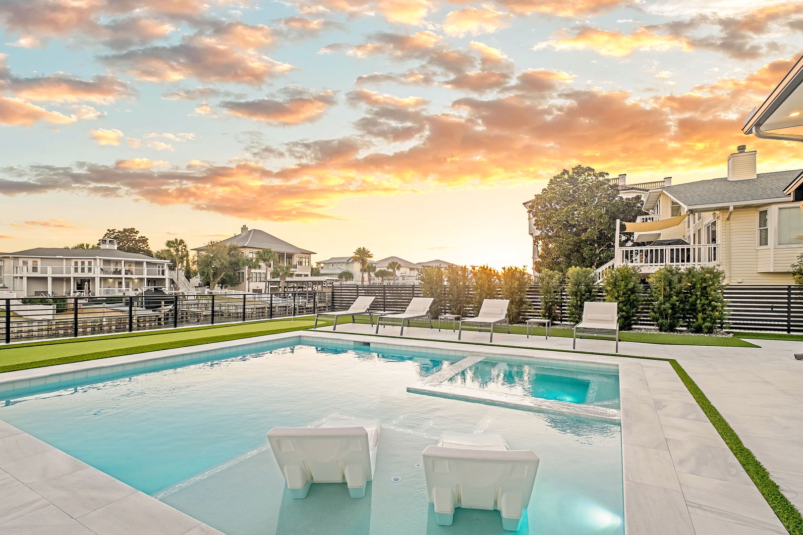 Dive into your private oasis where crystal-clear waters and sunset views create pure magic every evening.