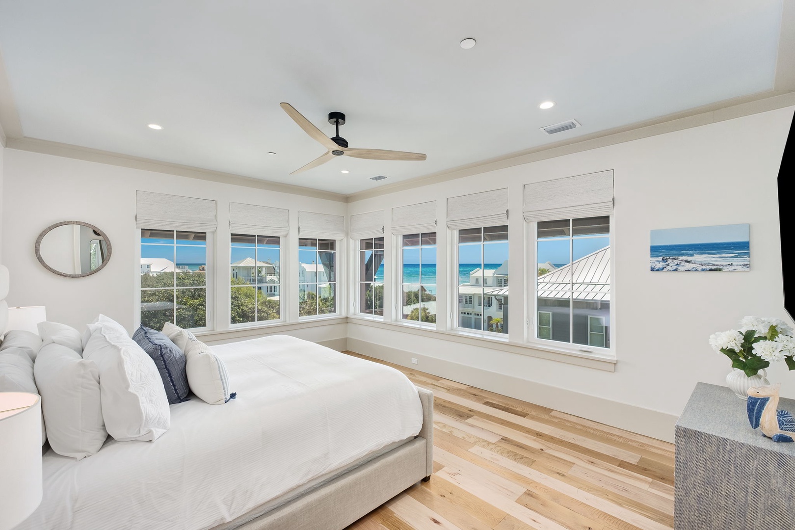 Wake up to stunning ocean views from your cozy bedroom, where soft linens and coastal breezes create the perfect seaside retreat.
