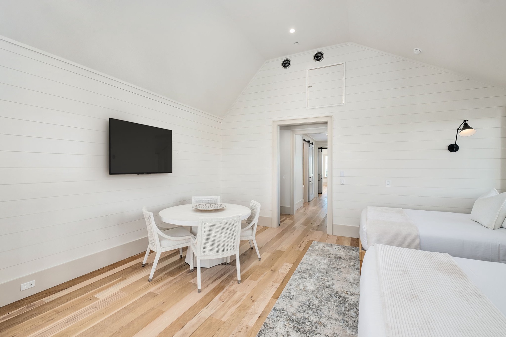 Unwind in your bright living space with cozy seating, dining table, and entertainment—perfect for relaxing after exploring.