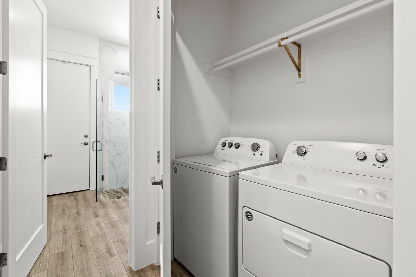 Enjoy the convenience of your own in-unit washer and dryer, making it easy to pack light and keep your favorite outfits fresh throughout your stay.