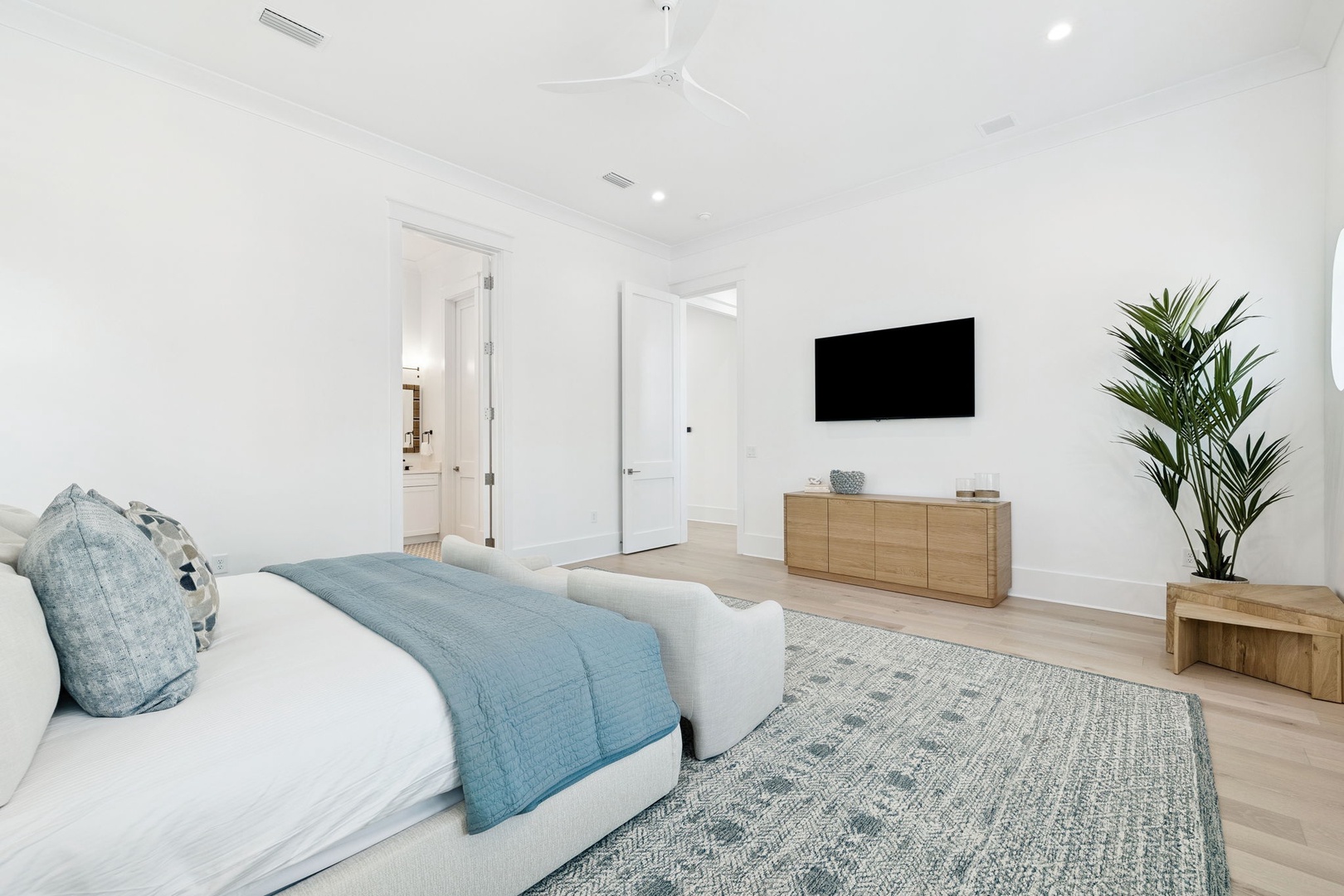 Unwind in your serene retreat with crisp linens, modern amenities, and calming coastal touches that invite deep relaxation.