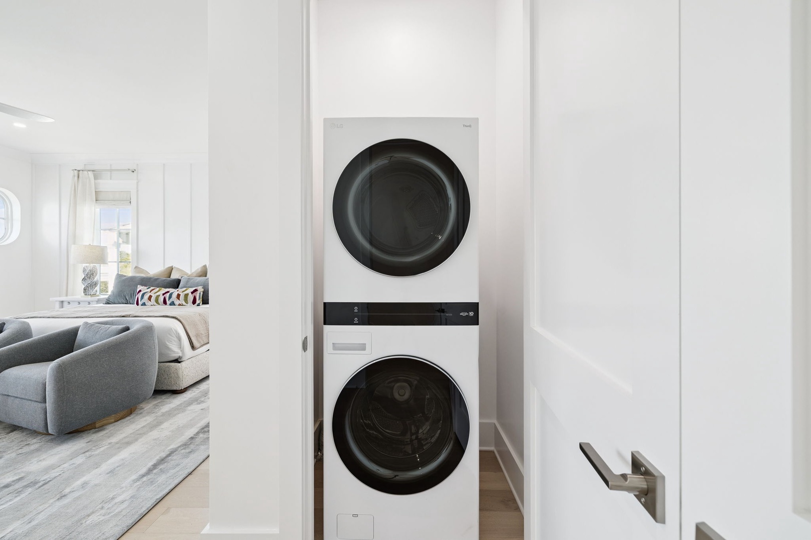 Keep your favorite travel outfits fresh with convenient in-unit laundry facilities tucked neatly into your bright, modern space.