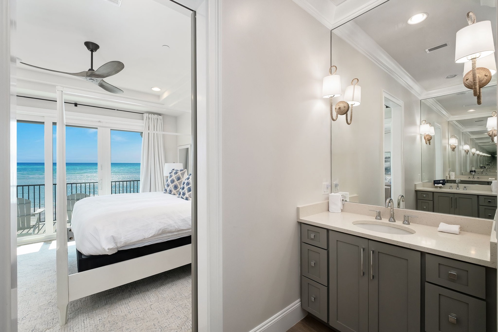 Wake up to breathtaking ocean views from your elegant bedroom and pamper yourself in the sophisticated bathroom with dual vanities.