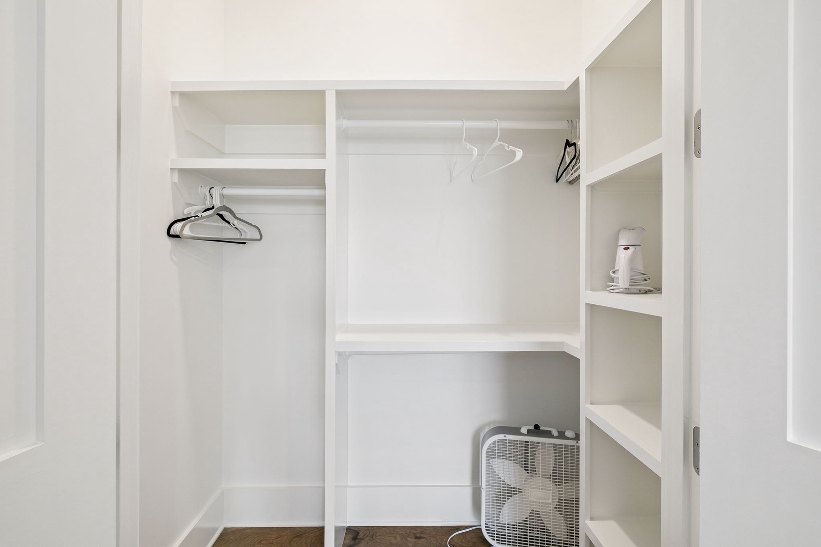 Unpack easily in your spacious walk-in closet with organized shelves and hanging space for all your belongings.