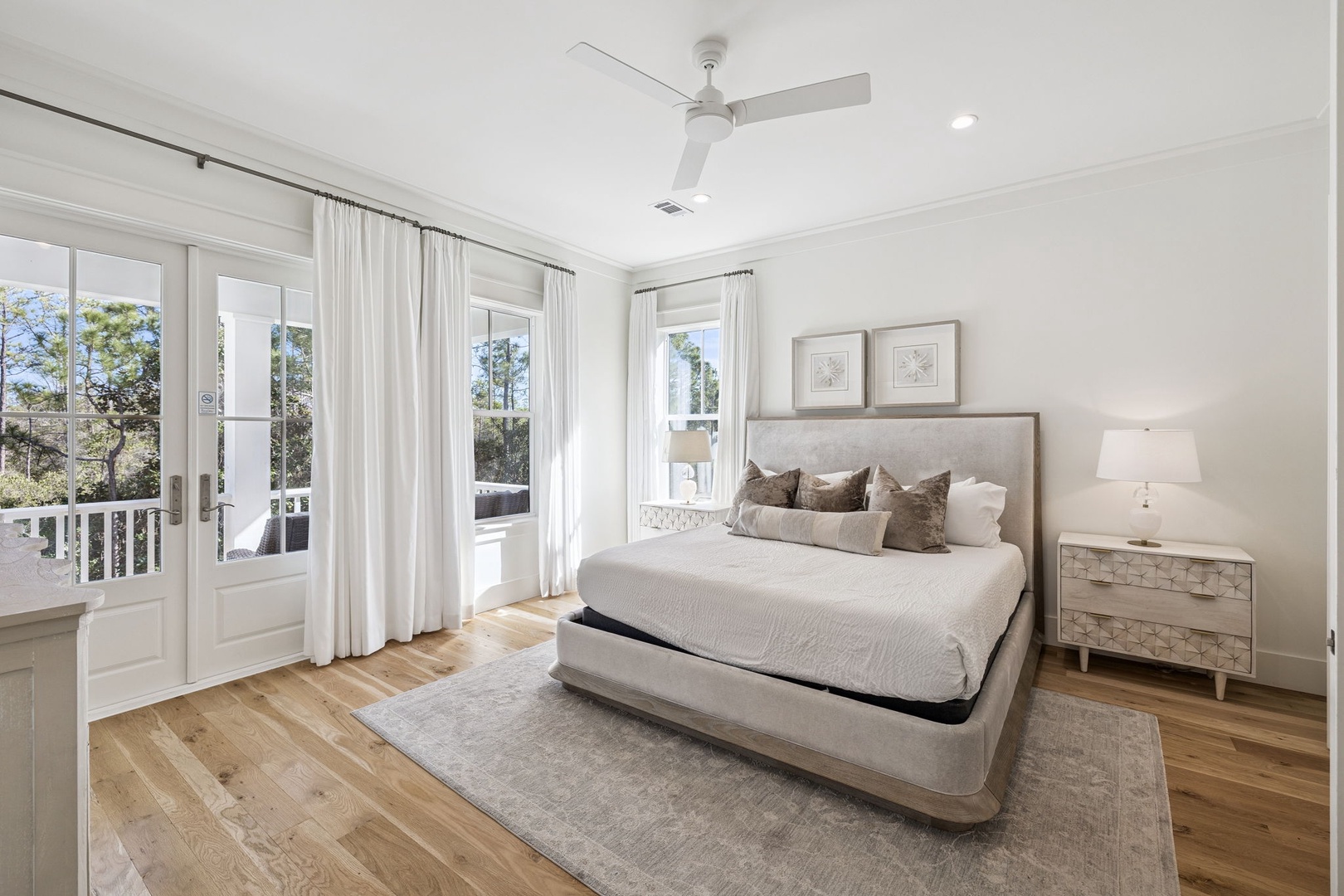 Drift off in your serene bedroom sanctuary with crisp linens and French doors opening to your private balcony.