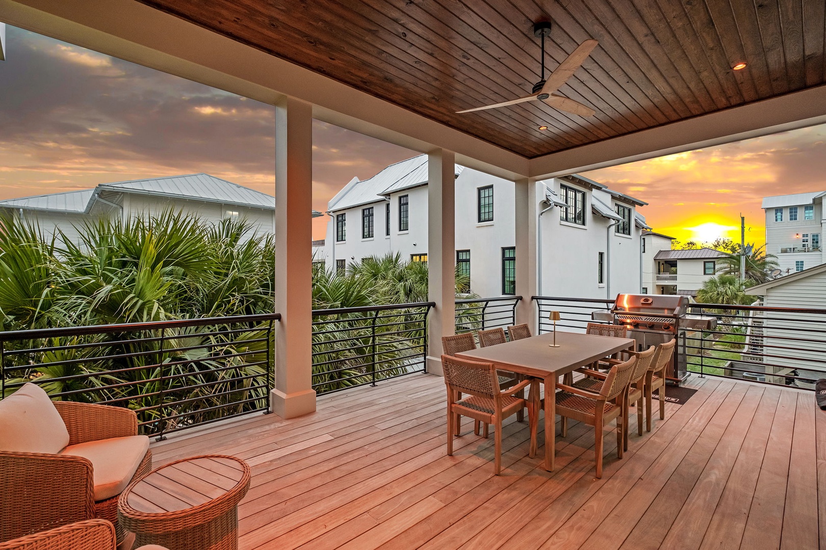 Gather around your private terrace table as golden sunset paints the sky, creating perfect moments for intimate dinners or morning coffee together.