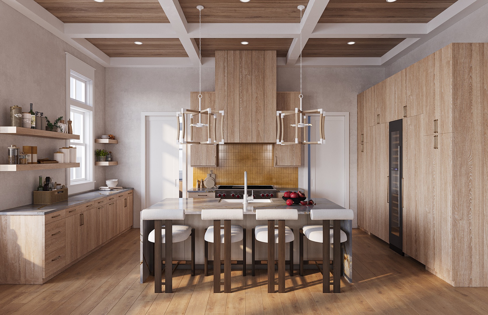 Imagine gathering at this stunning island in your vacation kitchen, where modern chandeliers glow above sleek surfaces and chef-grade appliances await your culinary adventures.