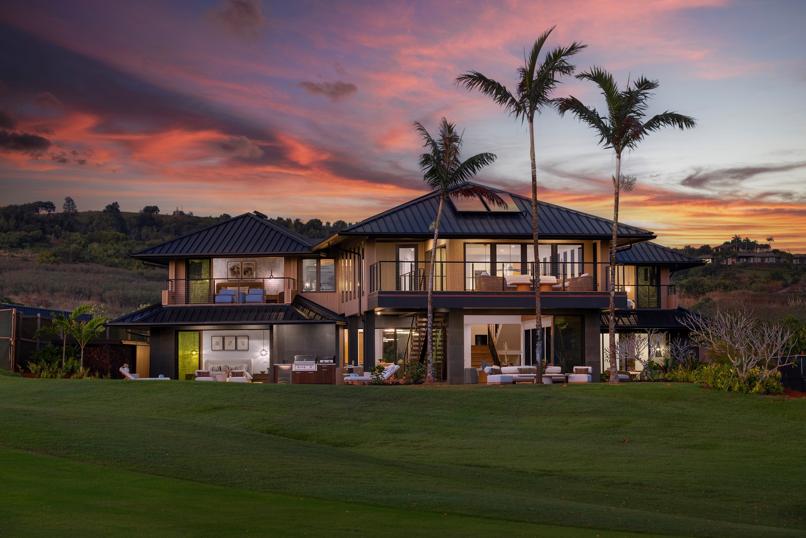 Koloa Vacation Rentals, Hale o ka Nene - An enchanting tropical setting by night, ideal for intimate celebrations or peaceful evenings under the stars.
