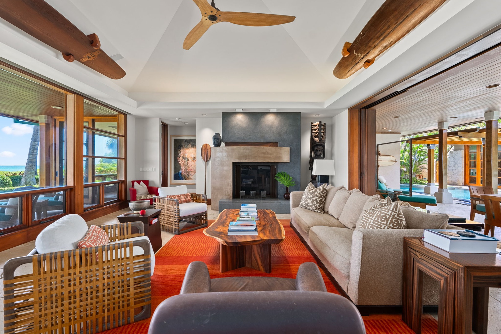 Kailua Vacation Rentals, Kailua Sands - Light-filled living room with garden and pool views.