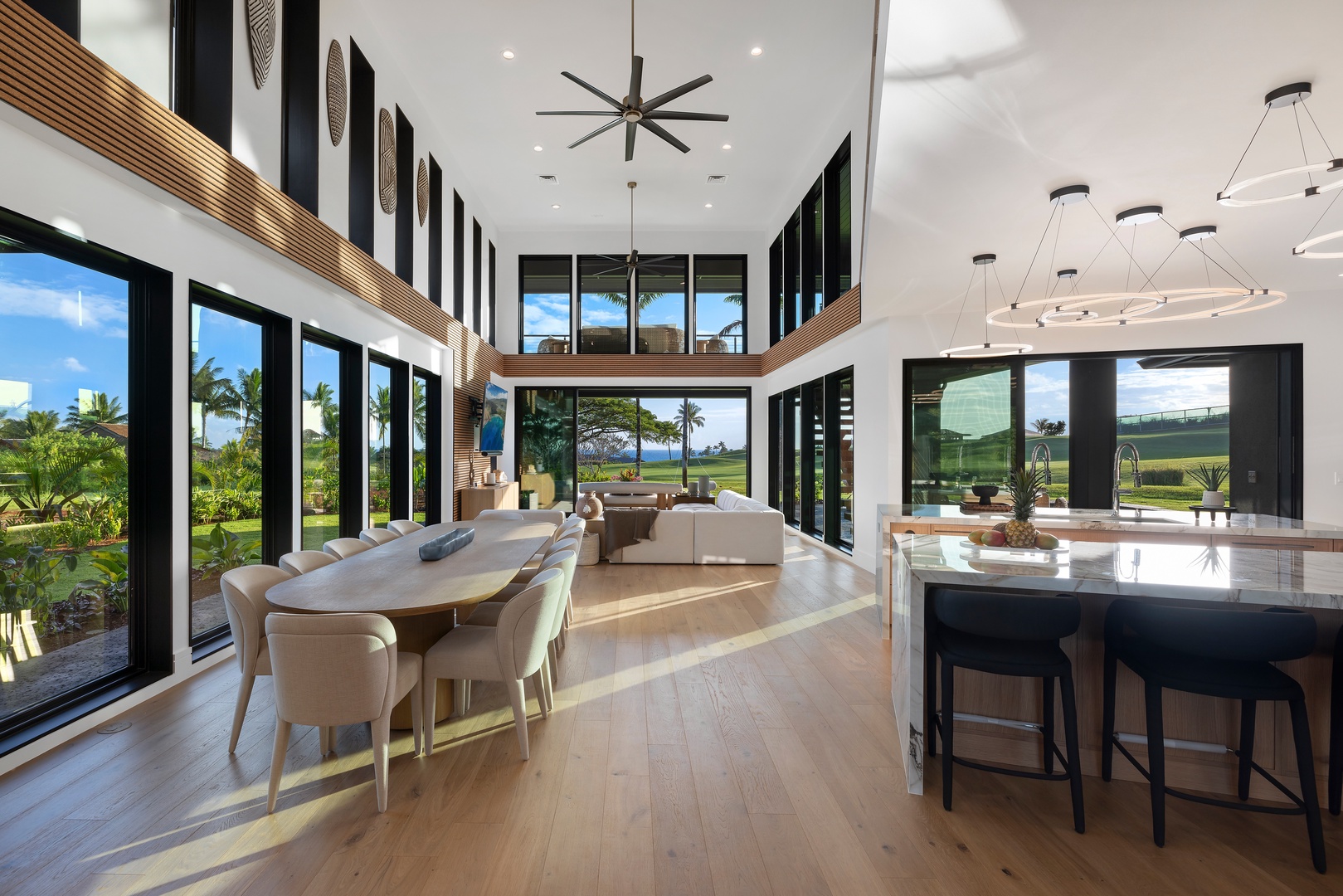 Koloa Vacation Rentals, Hale o ka Nene - Gather in the soaring great room, where walls of glass invite the beauty of Kaua‘i right inside.
