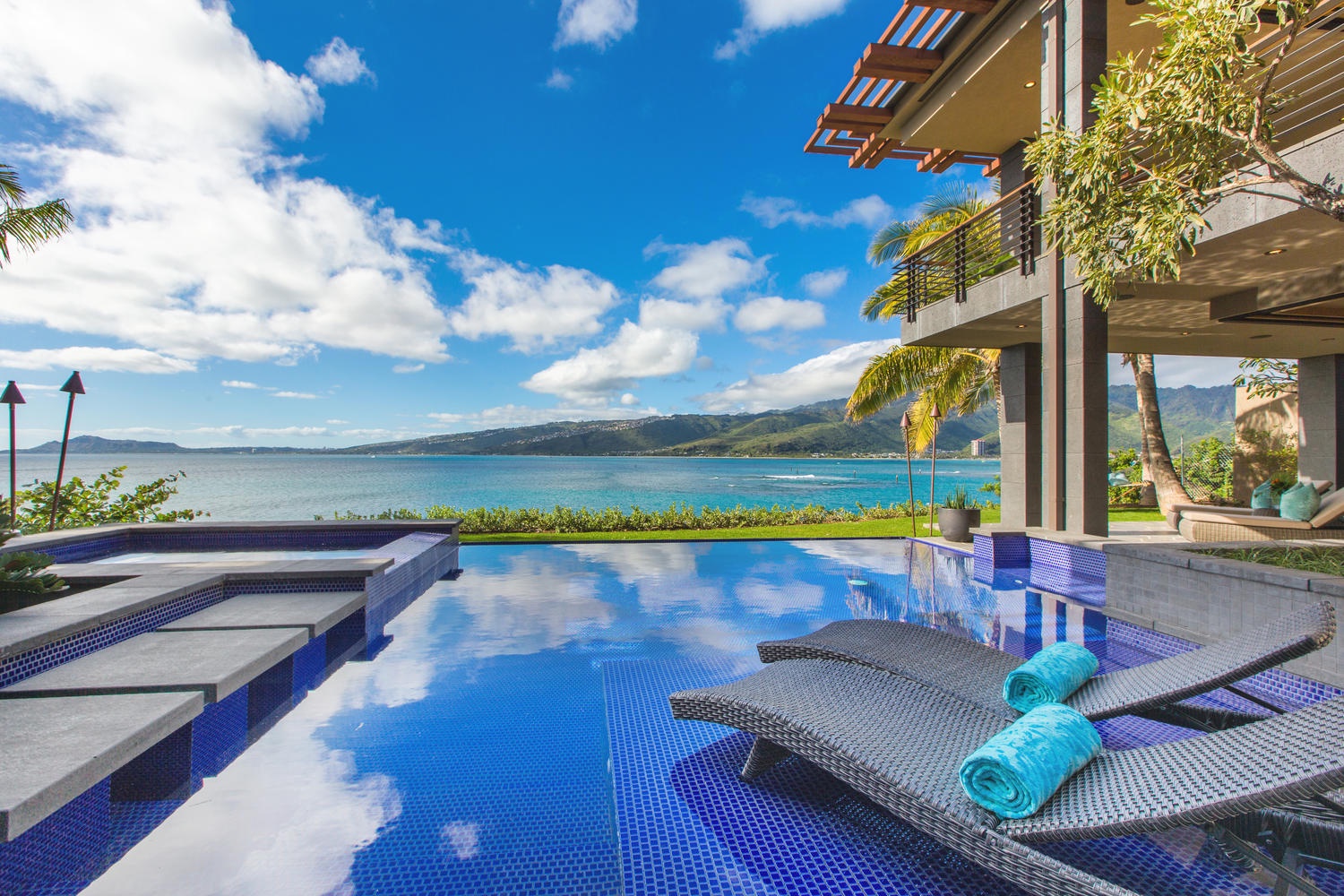 Honolulu Vacation Rentals, Maunalua Bay Estate 4 Bedroom - Infinity pool with chaise lounge chairs